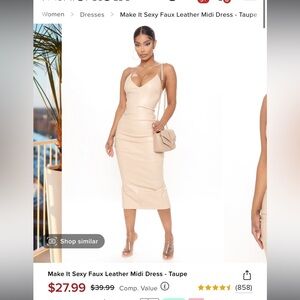Fashion Nova Midi Faux Leather Dress- Tan/Taupe